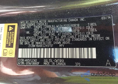 2014 Lexus Rx 350 z USA, uszkodzony, nr VIN 2T2BK1BA8EC249797